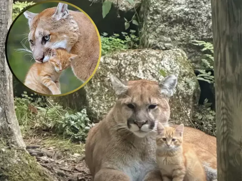 Женска пума сбърка загубеното си малко с домашна котка